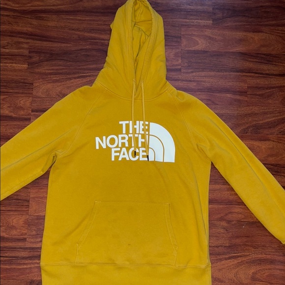 Womens The North Face Yellow Hooded Sweatshirt Oversized Long Sleeve - Picture 1 of 11